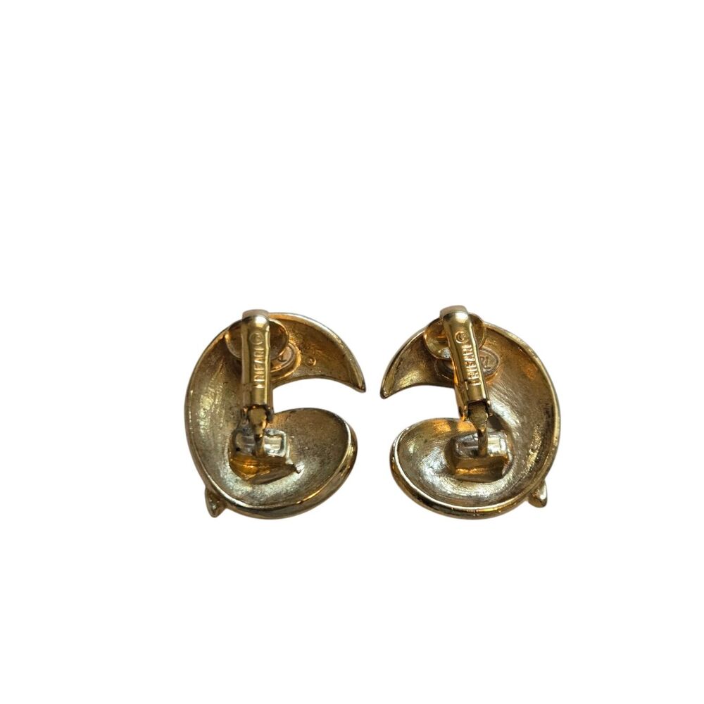 Vintage Crown Trifari Goldtone Swirl Great Gatsby Clip On Stud Huggie Earrings - Picture 4 of 6